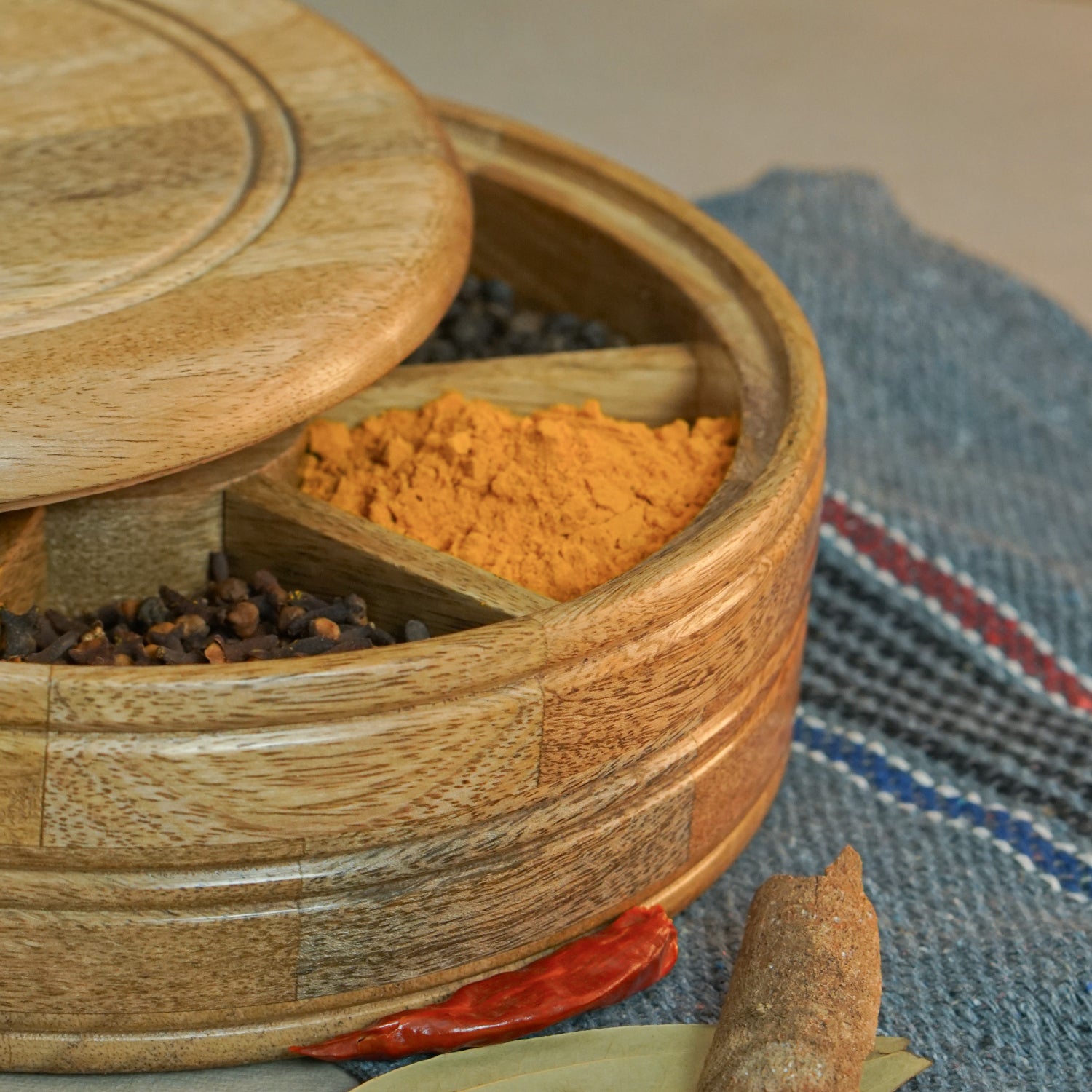 Bella - Mango Wooden Masala Box with Fix Compartment