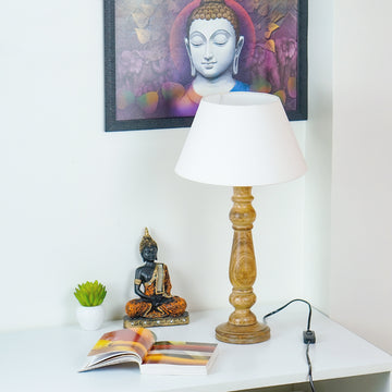 Lunera – Slim Wooden Table Lamp (Natural, Cotton Shade)