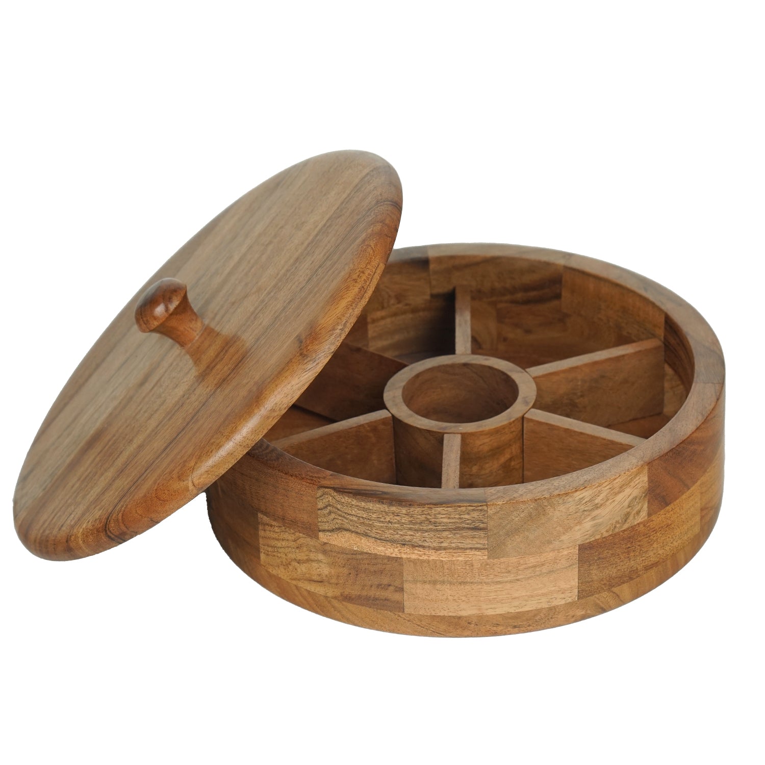 Eva – Acacia Wood Masala Box with Fixed Compartment