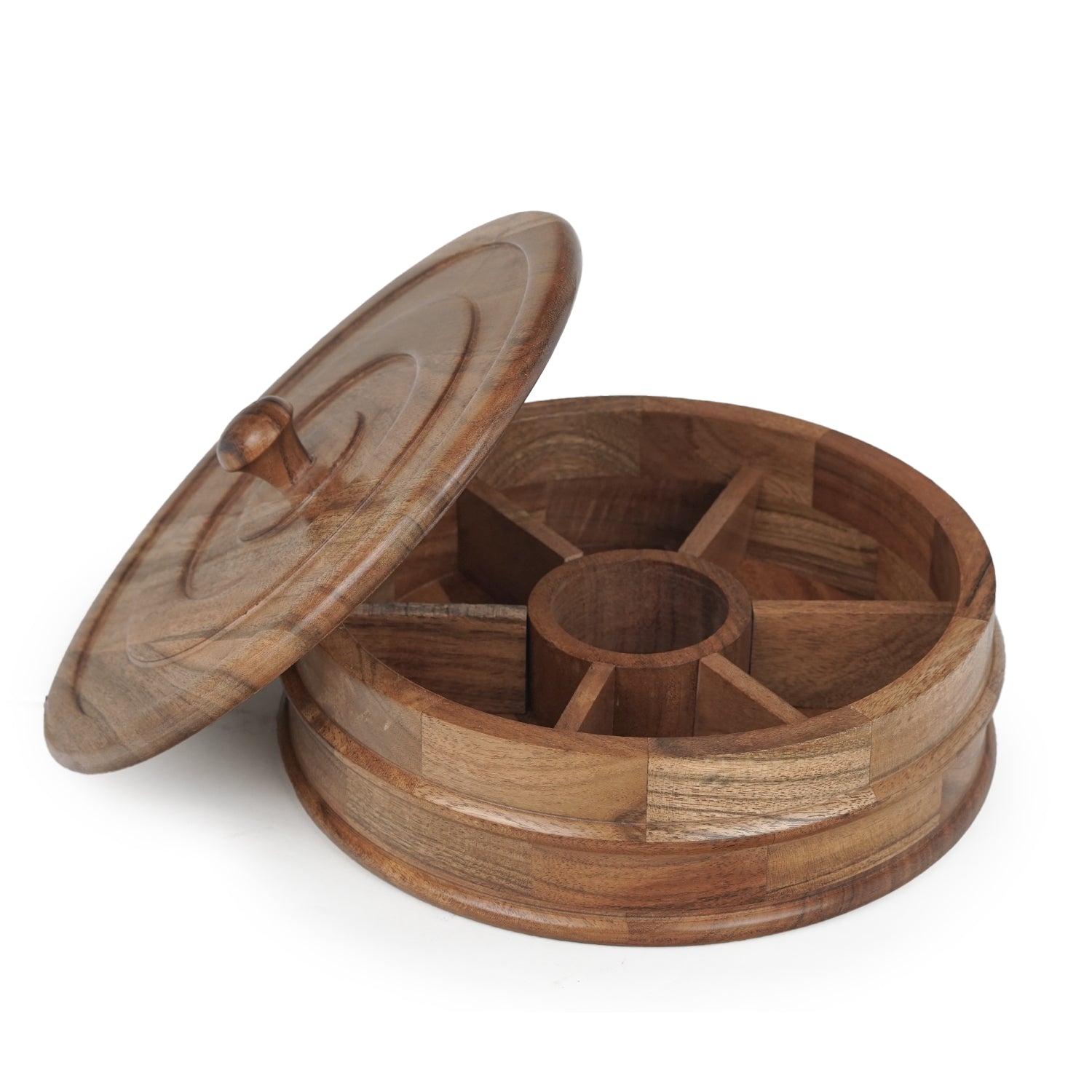 Eddy – Acacia Wooden Masala Box with Beautifully Carved Lid