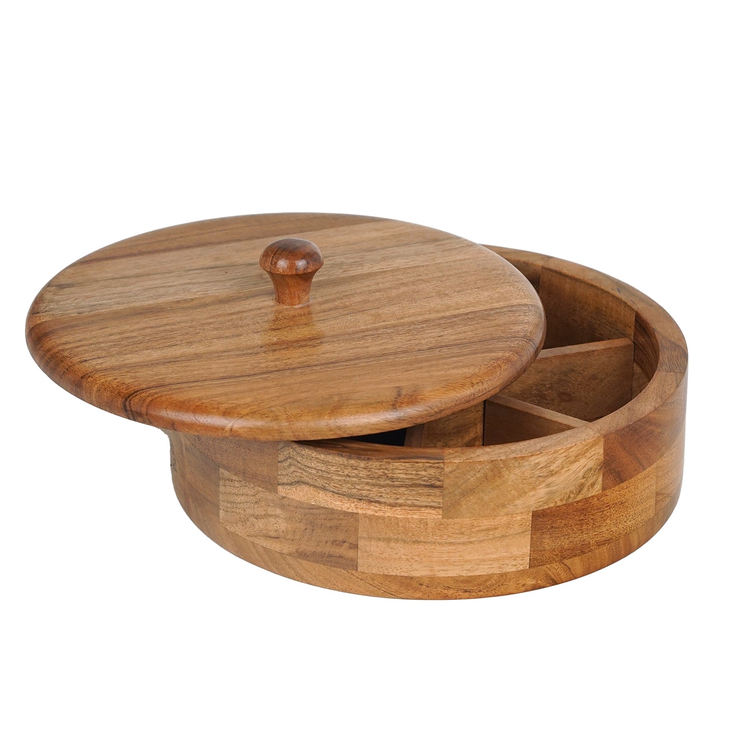 Eva – Acacia Wood Masala Box with Fixed Compartment