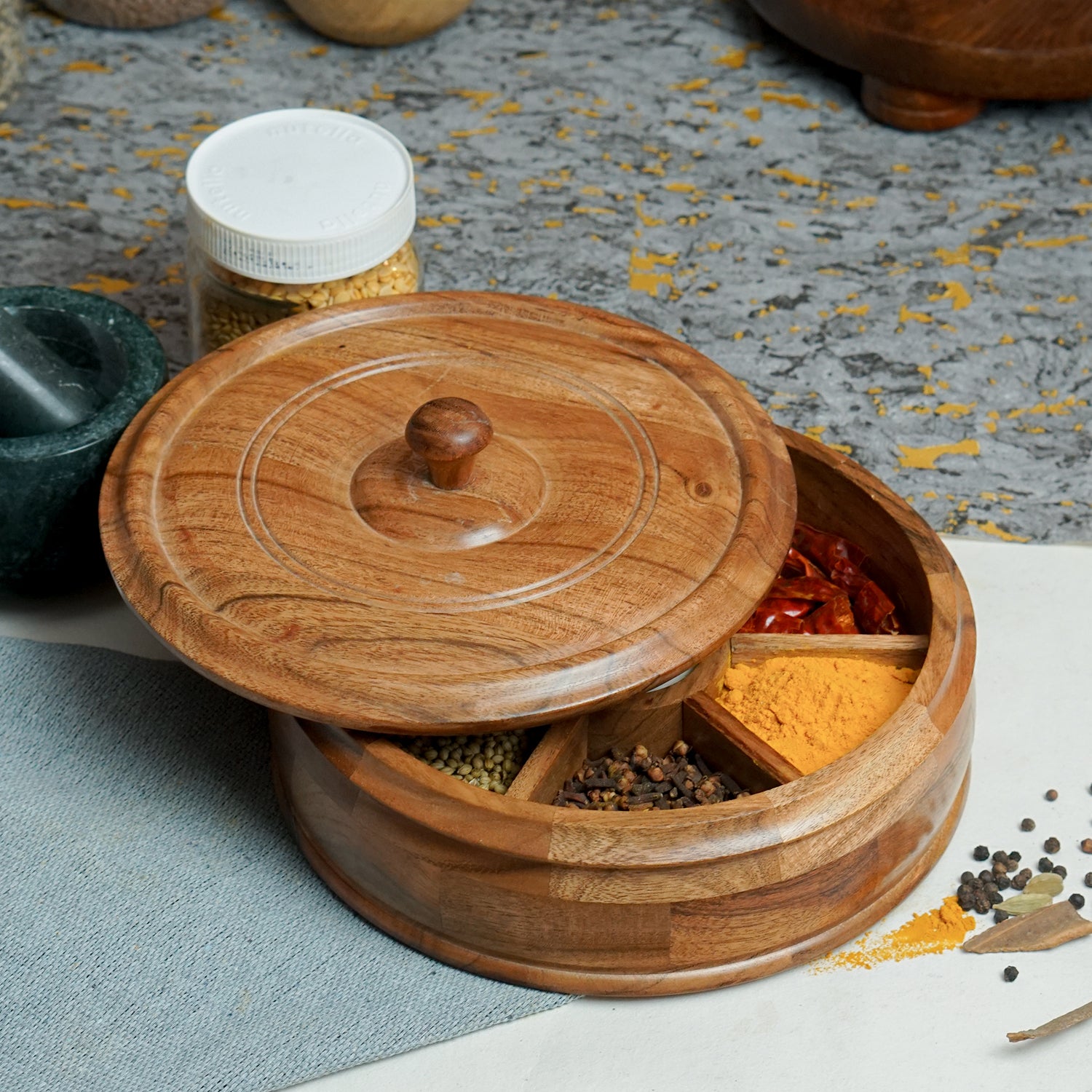 Lilly – Acacia Wooden Masala Box with Fix Compartment