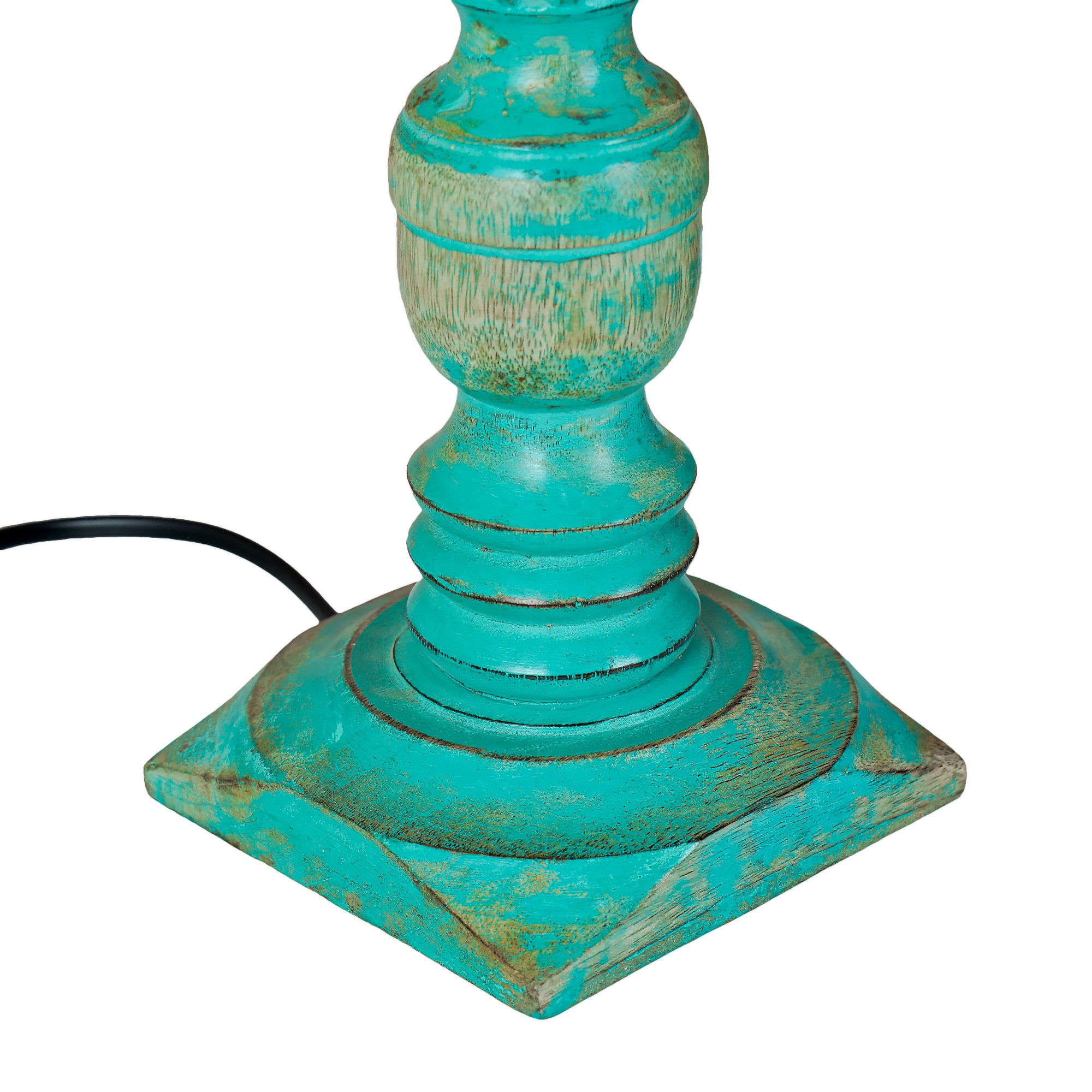 Serel – Wooden Table Lamp (Rustic Green, Cotton Shade)