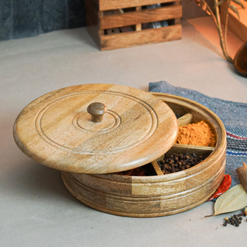 Bella - Mango Wooden Masala Box with Fix Compartment