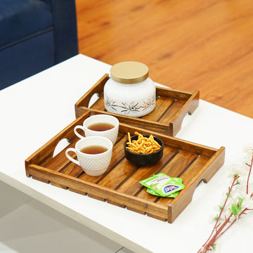 Rivora – Acacia Striped Wooden Tray Set of 2