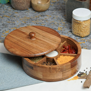 Eva – Acacia Wood Masala Box with Fixed Compartment