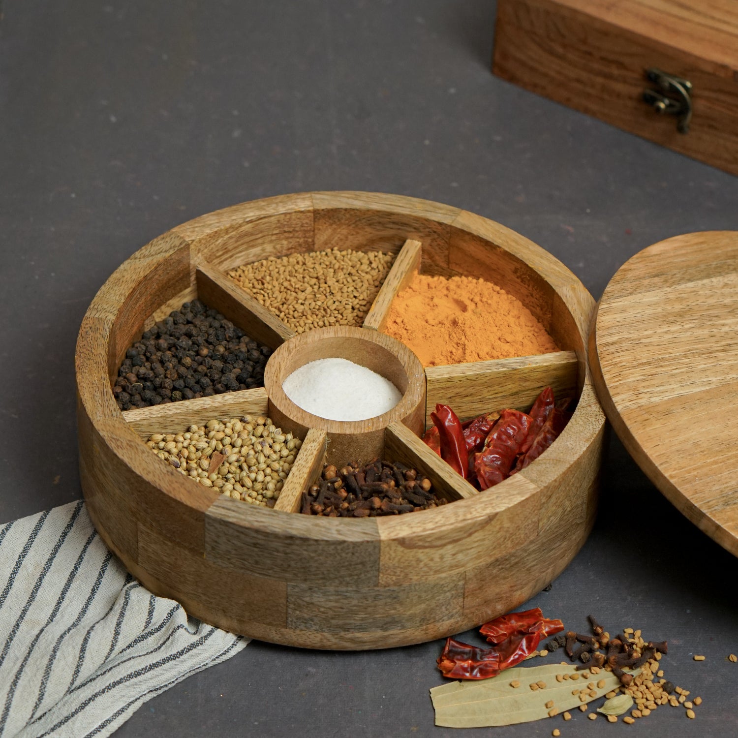 Isabella - Mango Wood Masala Box with Fix Compartment