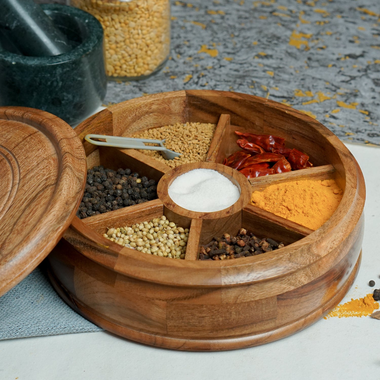 Lilly – Acacia Wooden Masala Box with Fix Compartment