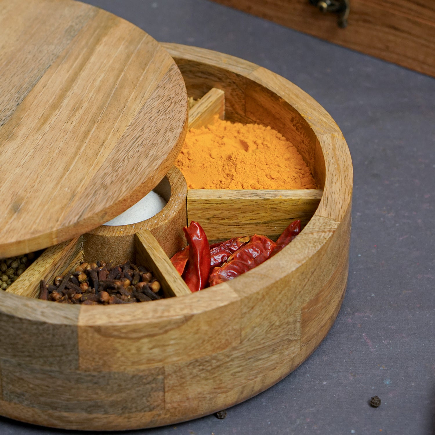 Isabella - Mango Wood Masala Box with Fix Compartment