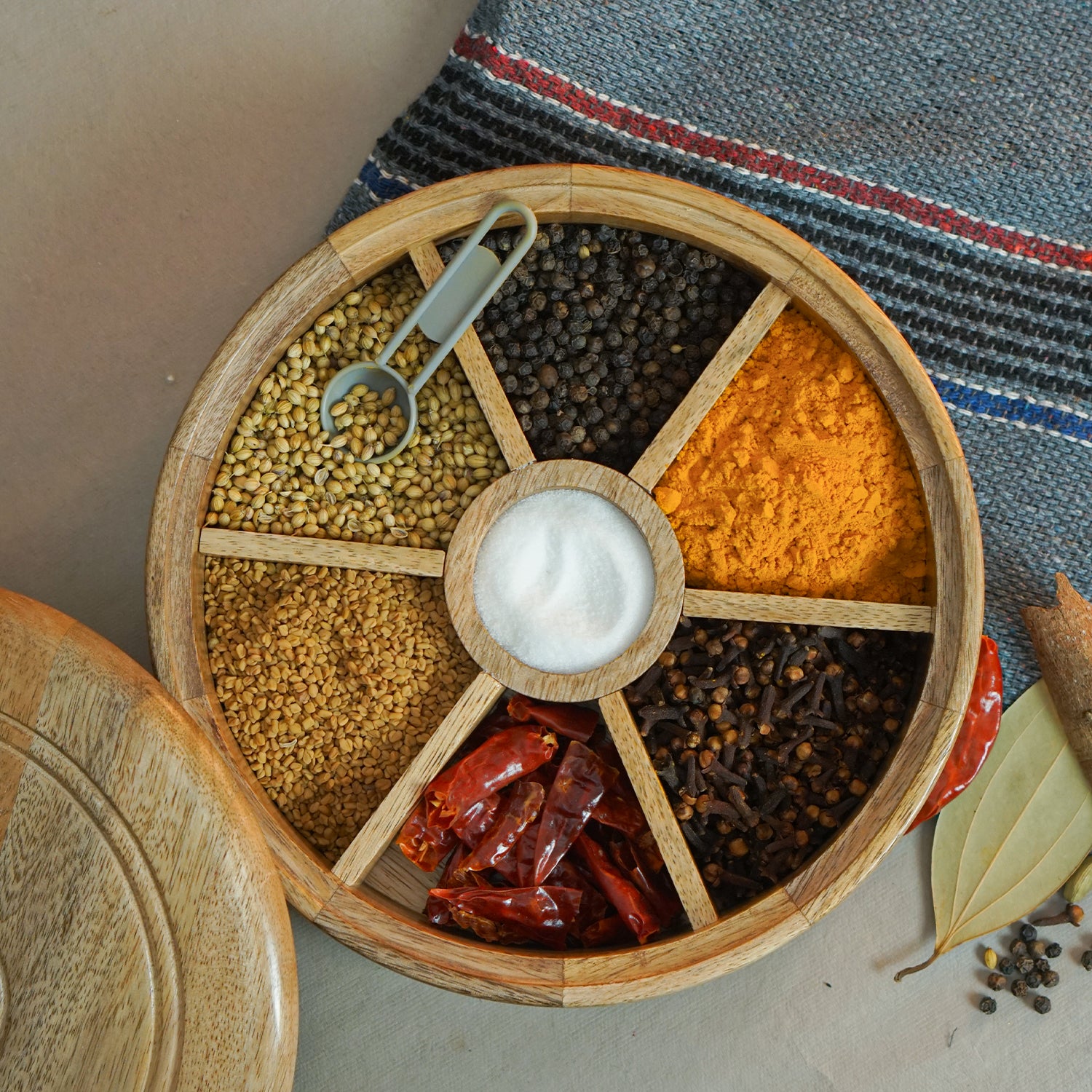 Bella - Mango Wooden Masala Box with Fix Compartment