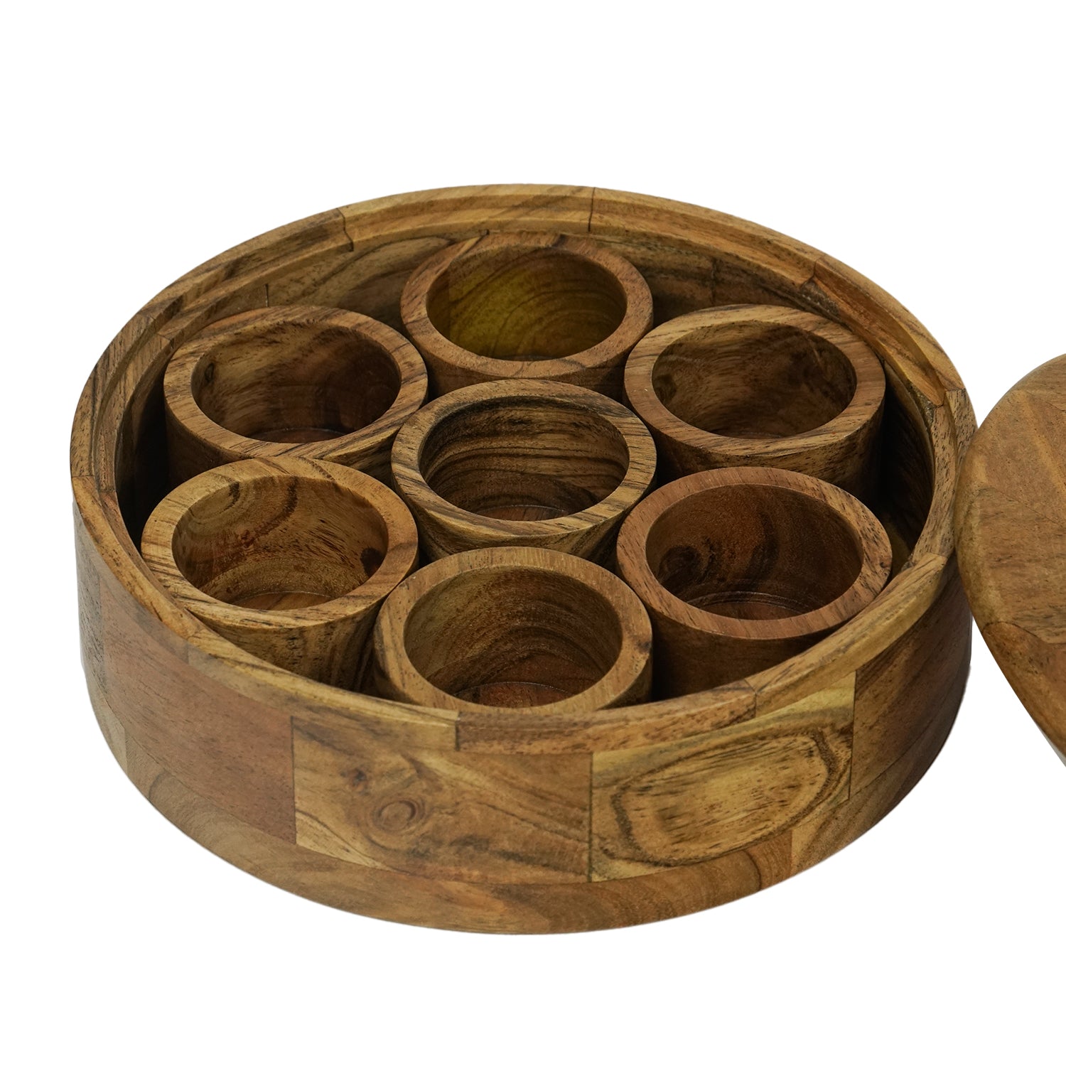 Olivia - Acacia Wooden Masala Box with Chevron Lid