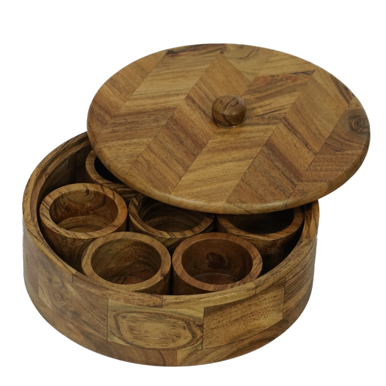 Olivia - Acacia Wooden Masala Box with Chevron Lid