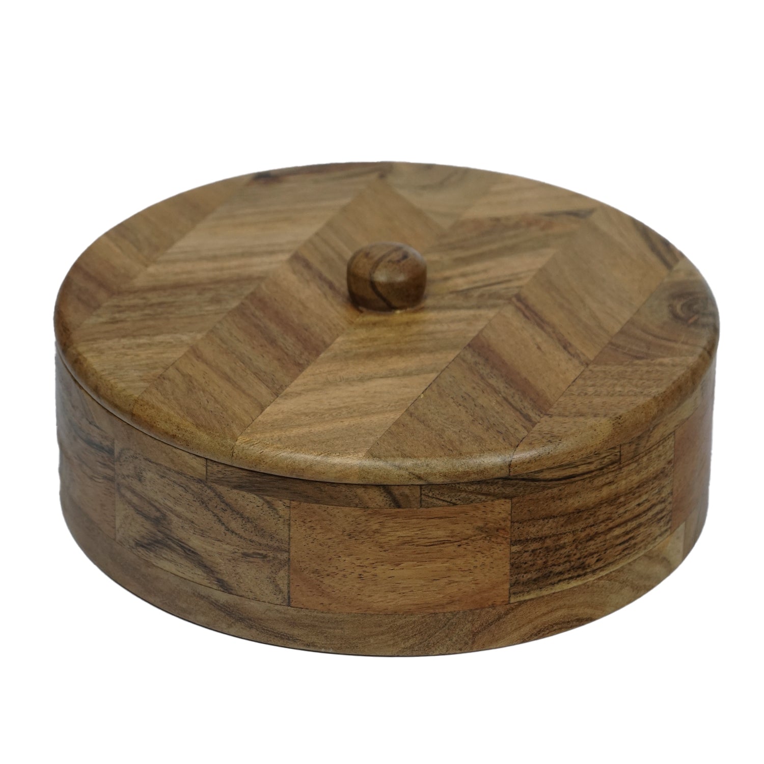 Olivia - Acacia Wooden Masala Box with Chevron Lid